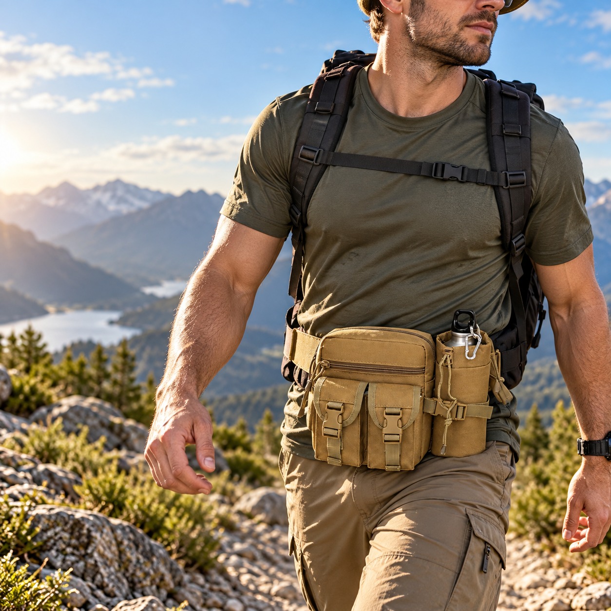 Hiking Backpack Waterproof - Riñonera táctica multifuncional, impermeable, con bolsillo